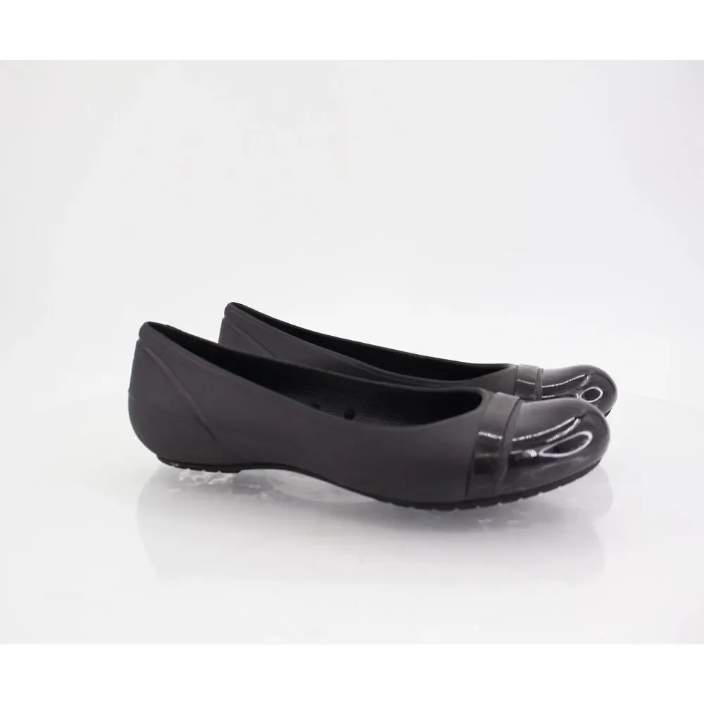 CROCS Women's Cap Toe Ballet Flats Size 7 Black Rubber Slip On Rubber Light Shoe